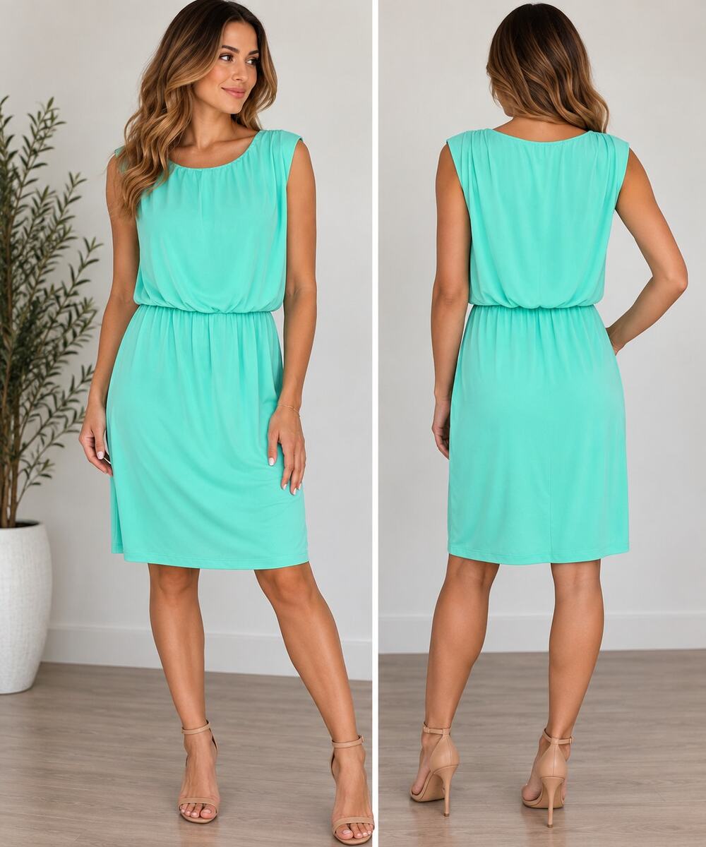 En Focus Studio Mint Green Blouson Dress Size 6 Sleeveless Knee Length